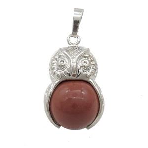 Red Jasper Owl Alloy Pendant, approx 16mm, 20-25mm