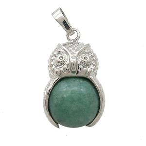 Green Aventurine Owl Alloy Pendant, approx 16mm, 20-25mm