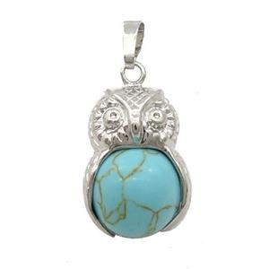 Blue Turquoise Owl Alloy Pendant, approx 16mm, 20-25mm