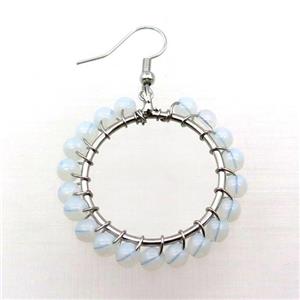 White Opalite Copper Hook Earring Wire Wrapped Platinum Plated, approx 4.5mm, 35mm dia