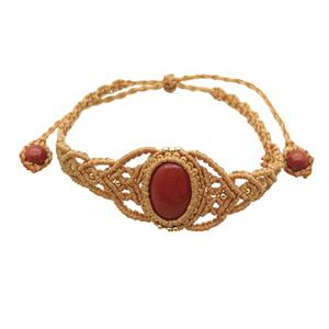 Red Jasper Macrame Bracelet Adjustable, approx 20mm, 6mm, 18-24cm length