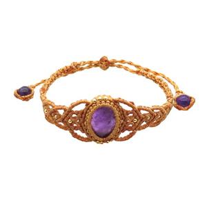 Purple Amethyst Macrame Bracelet Adjustable, approx 20mm, 6mm, 18-24cm length