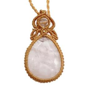 Clear Quartz Macrame Necklace, approx 25-30mm
