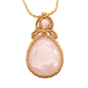 Pink Rose Quartz Macrame Necklace, approx 25-30mm