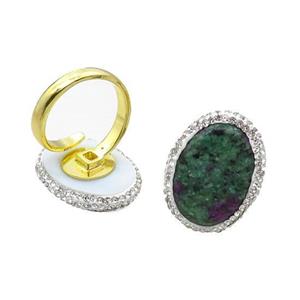 Ruby Zoisite Copper Ring Pave Rhinestone Adjustable Gold Plated, approx 20-28mm, 18mm dia