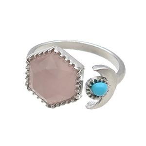 Rose Quartz Copper Ring Hexagon Platinum Plated, approx 9mm, 13mm, 18mm dia