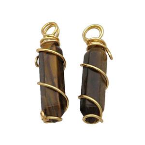 Tiger Eye Stone Prism Pendant Wire Wrapped, approx 8-30mm