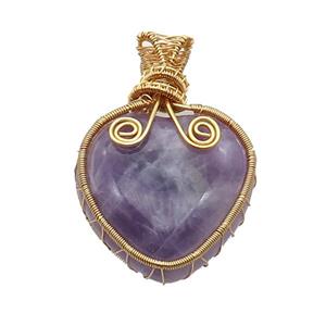 Purple Amethyst Heart Pendant Wire Wrapped, approx 30mm