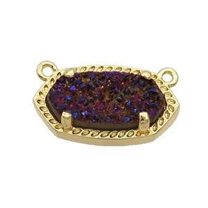 Purple Quartz Druzy Oval Pendant Gold Plated, approx 10-18mm