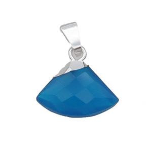 Blue Agate Fan Pendant Dye Silver Plated, approx 11-16mm