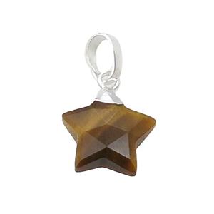 Tiger Eye Stone Star Pendant Silver Plated, approx 12.5mm