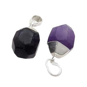 Deep Purple Amethyst Pendant Faceted Teardrop Silver Plated, approx 12-16mm