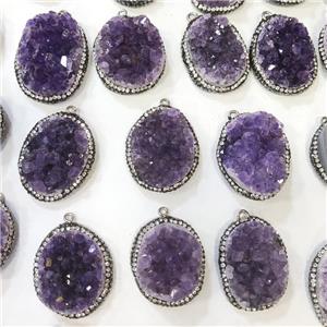 Amethyst Druzy Pendant Pave Rhinestone Mix Shape, approx 20-30mm