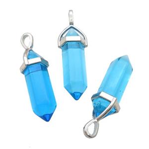 Blue Glass Bullet Pendant, approx 8x30mm