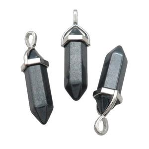 Natural Black Hematite Bullet Pendant, approx 8x30mm