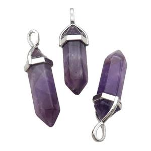 Natural Amethyst Bullet Pendant Purple, approx 8x30mm