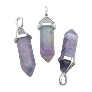 Natural Purple Fluorite Bullet Pendant, approx 8x30mm