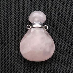 Natural Pink Rose Quartz Perfume Bottle Pendant, approx 17-24mm