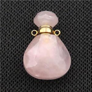 Natural Pink Rose Quartz Perfume Bottle Pendant, approx 17-24mm