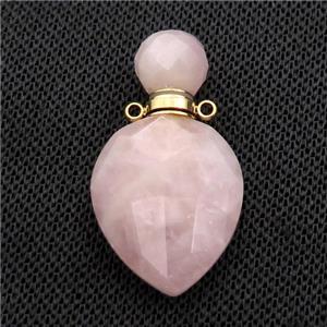 Natural Pink Rose Quartz Perfume Bottle Pendant, approx 20-38mm