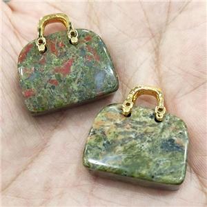 Natural Unakite Bag Pendant Green, approx 20-24mm