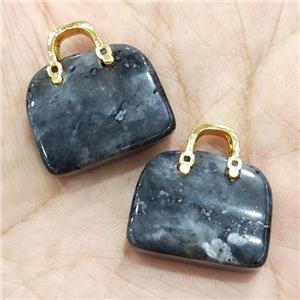 Natural Black Labradorite Bag Pendant Larvikite, approx 20-24mm