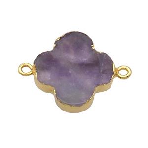 Natural Amethyst Clover Connector Purple Gold Plated, approx 22mm