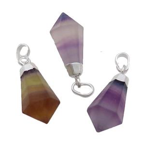 Natural Fluorite Pendulum Pendant Multicolor Silver Plated, approx 13-23mm