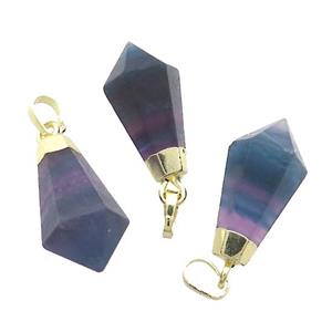 Natural Fluorite Pendulum Pendant Purple Gold Plated, approx 13-23mm