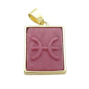 Natural Pink Wood Lace Jasper Pendant Zodiac Pisces Rectangle Gold Plated, approx 16-20mm