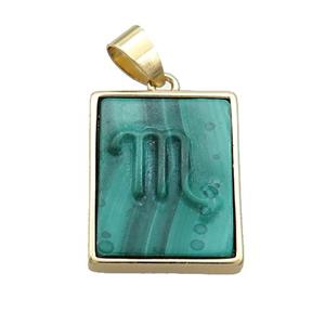 Natural Malachite Pendant Zodiac Scorpio Green Rectangle Gold Plated, approx 16-20mm