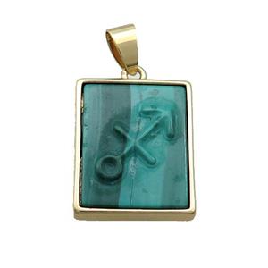 Natural Malachite Pendant Zodiac Sagittarius Green Rectangle Gold Plated, approx 16-20mm