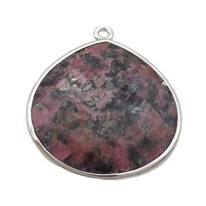 Pink Rhodonite Teardrop Pendant Platinum Plated, approx 25mm