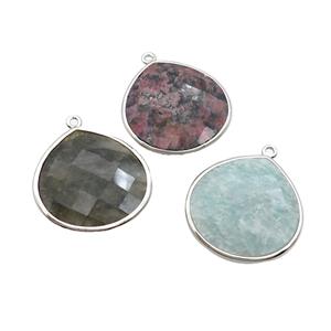 Mix Gemstone Teardrop Pendant Platinum Plated, approx 25mm