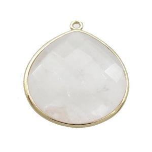 White Crystal Quartz Teardrop Pendant Gold Plated, approx 25mm