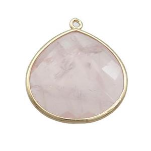 Pink Rose Quartz Teardrop Pendant Gold Plated, approx 25mm