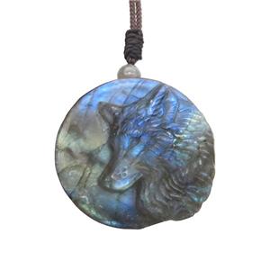 Natural Labradorite Necklace Wolf, approx 40mm