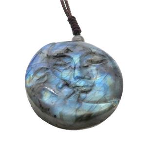 Natural Labradorite Necklace Sun Moon Faces, approx 40mm