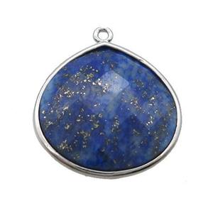 Natural Blue Lapis Lazuli Teardrop Pendant Platinum Plated, approx 25mm