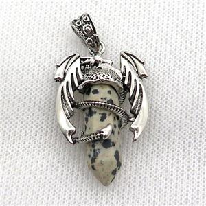 Alloy Dragon Pendant Pave Dalmatian Jasper Antique Silver, approx 10mm, 25-40mm