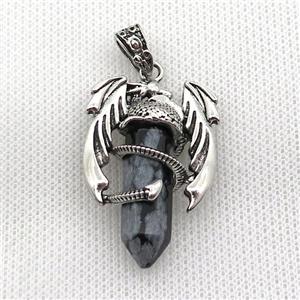 Alloy Dragon Pendant Pave Snowflake Jasper Antique Silver, approx 10mm, 25-40mm