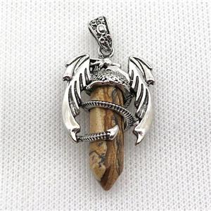 Alloy Dragon Pendant Pave Picture Jasper Antique Silver, approx 10mm, 25-40mm