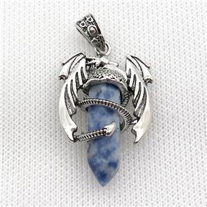 Alloy Dragon Pendant Pave Blue Dalmatian Jasper Antique Silver, approx 10mm, 25-40mm