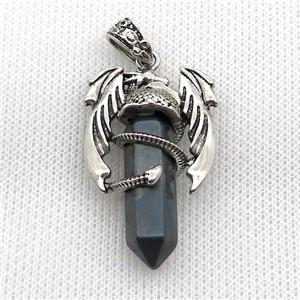 Alloy Dragon Pendant Pave Black Hematite Antique Silver, approx 10mm, 25-40mm