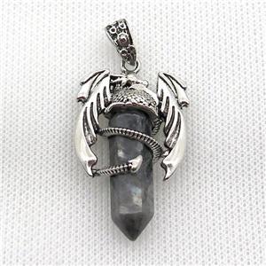 Alloy Dragon Pendant Pave Black Labradorite Antique Silver, approx 10mm, 25-40mm