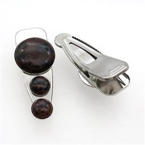 Copper Hair Clips Pave Autumn Jasper Platinum Plated, approx 12mm, 25-60mm