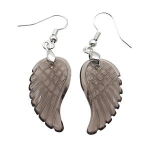 Smoky Synthetic Quartz Angel Wings Hook Earring, approx 15-30mm