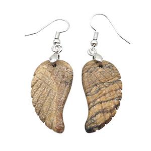 Natural Picture Jasper Angel Wings Hook Earring Khaki, approx 15-30mm