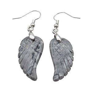 Gray Map Jasper Angel Wings Hook Earring, approx 15-30mm