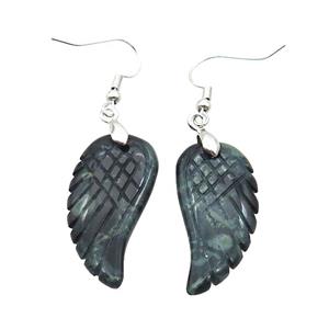 Green Kambaba Jasper Angel Wings Hook Earring, approx 15-30mm